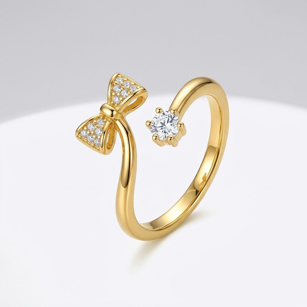 Elegance Ribbon Knot Pavé Crystal Open Cuff Adjustable Ring - View 7