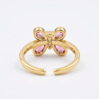 Sparkling Quad-Petal Floral Clover Open Adjustable Ring - View 6