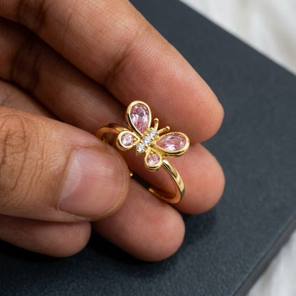 Sparkling Quad-Petal Floral Clover Open Adjustable Ring - View 2