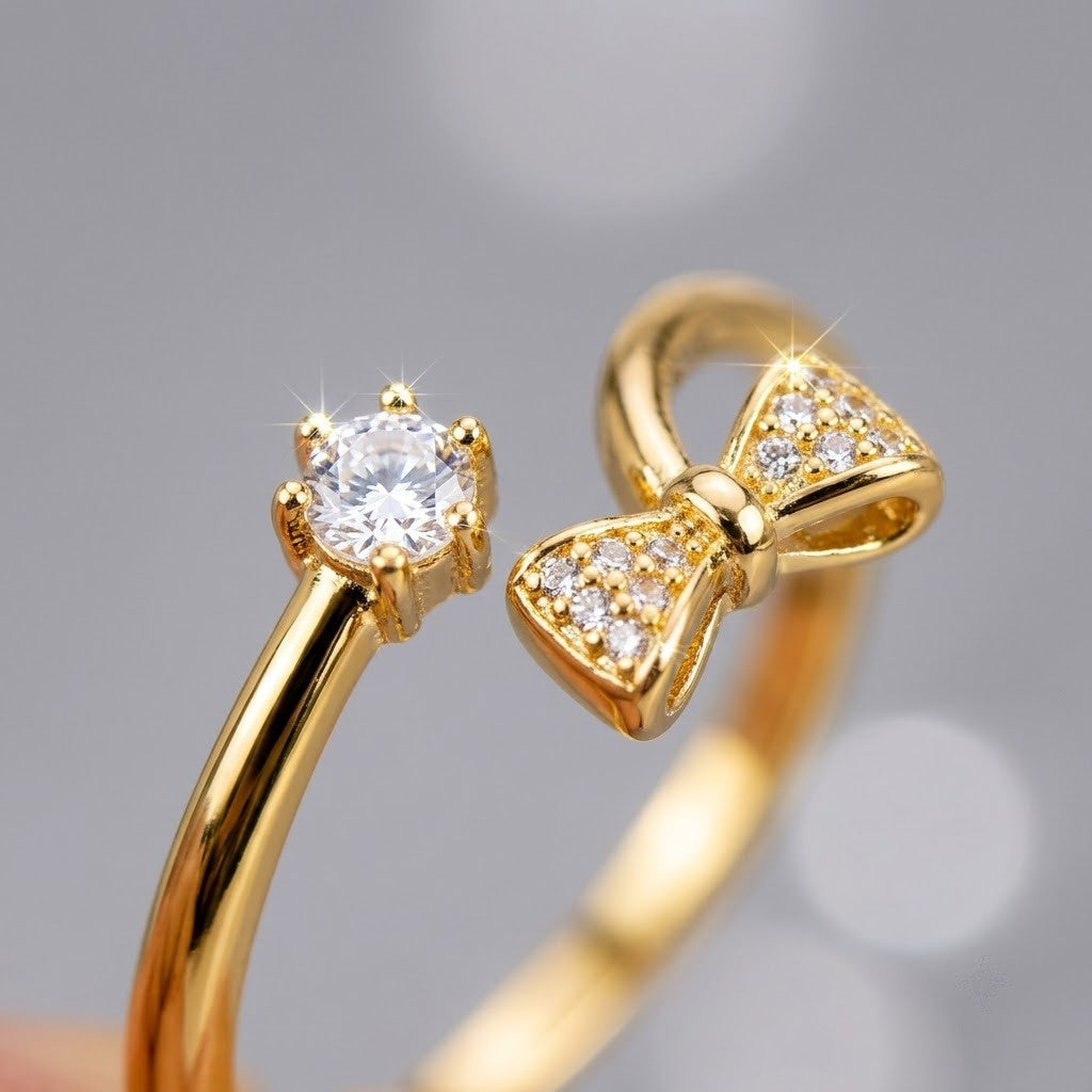 Elegance Ribbon Knot Pavé Crystal Open Cuff Adjustable Ring - View 4