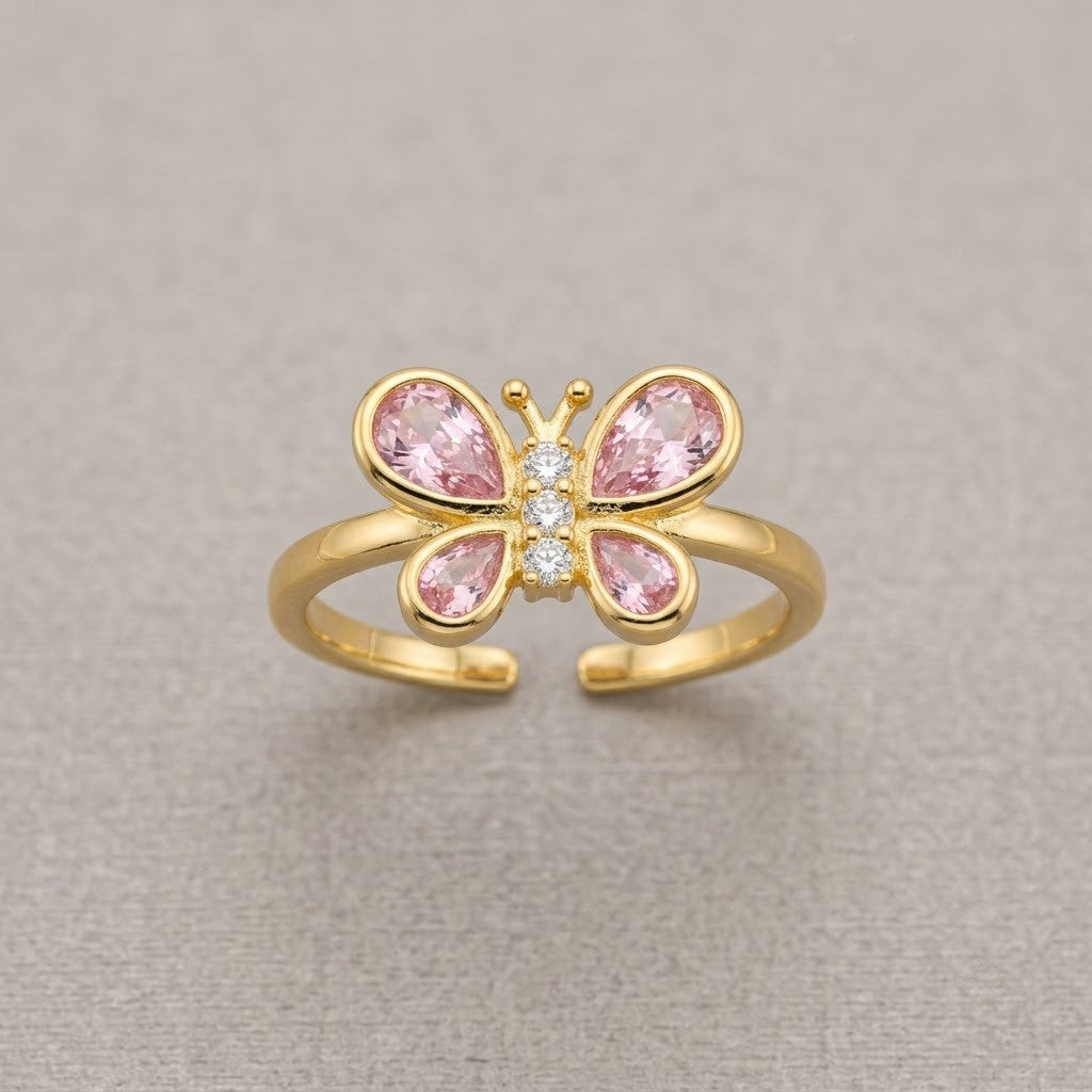 Sparkling Quad-Petal Floral Clover Open Adjustable Ring - View 7