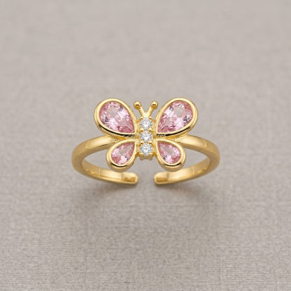 Sparkling Quad-Petal Floral Clover Open Adjustable Ring - View 7
