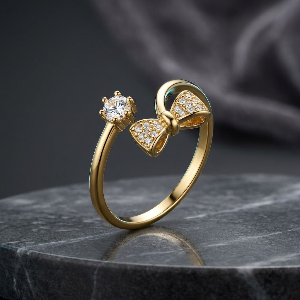 Elegance Ribbon Knot Pavé Crystal Open Cuff Adjustable Ring - View 2