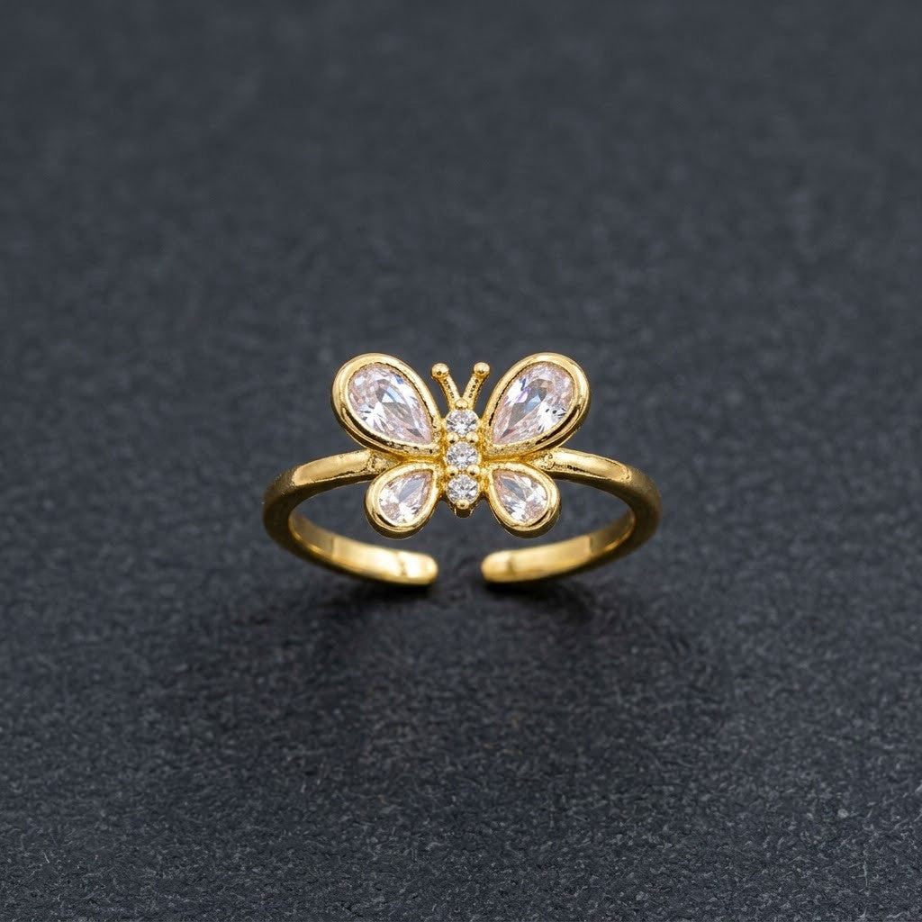 Iridescent Prism Pink Butterfly Adjustable Ring - View 7
