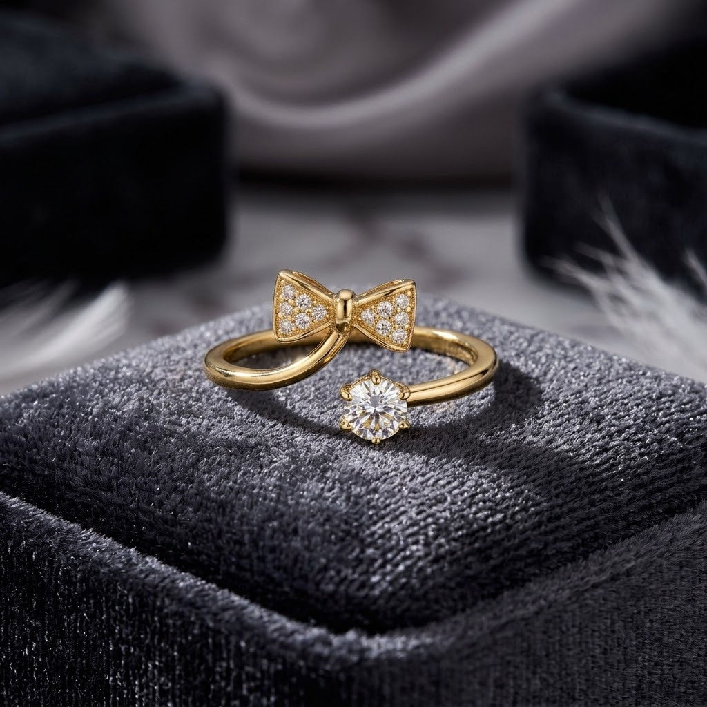 Elegance Ribbon Knot Pavé Crystal Open Cuff Adjustable Ring - View 1