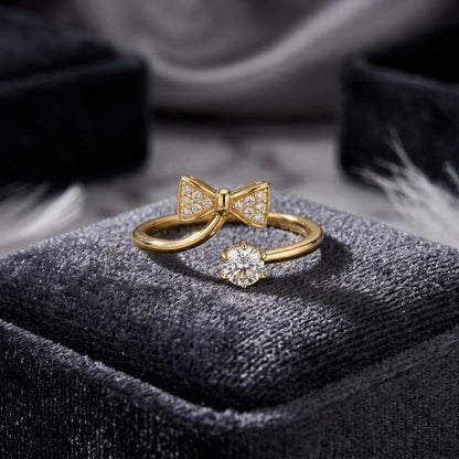 Elegance Ribbon Knot Pavé Crystal Open Cuff Adjustable Ring - View 1