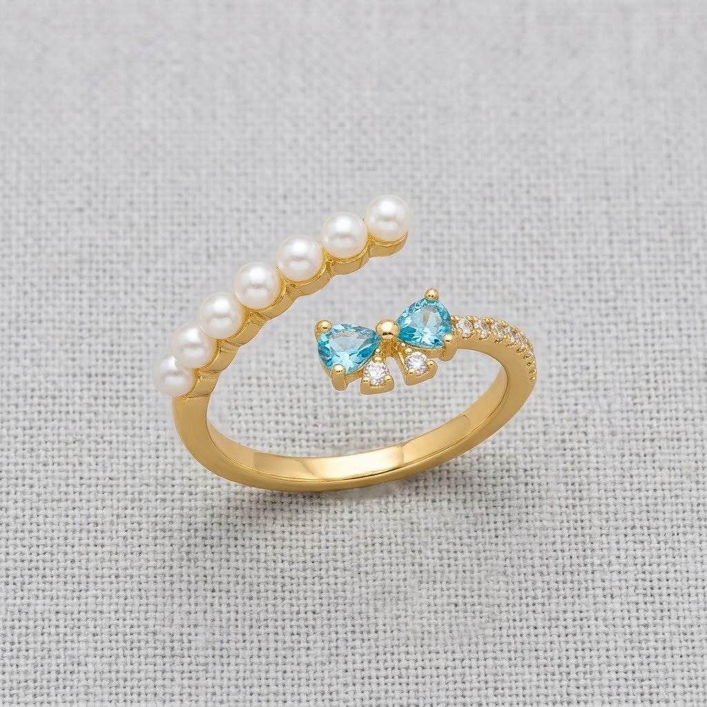 Petite Pearl Row Sapphire & Amber Crystal Adjustable Ring - View 8