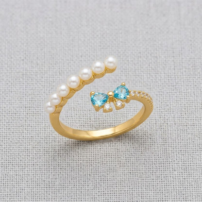 Petite Pearl Row Sapphire & Amber Crystal Adjustable Ring - View 8