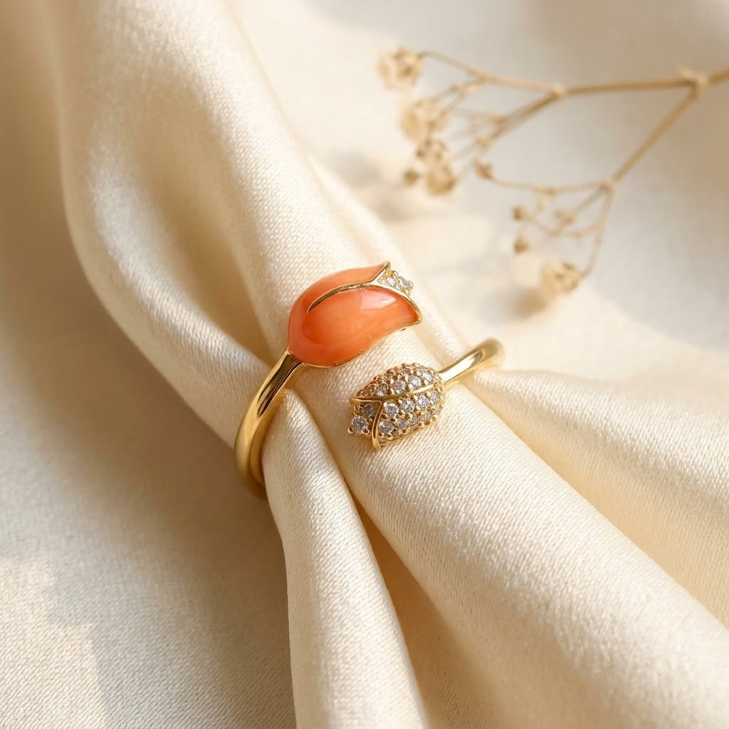 Enchanted Floral Bud Pavé Stem Bypass Adjustable Ring - View 2
