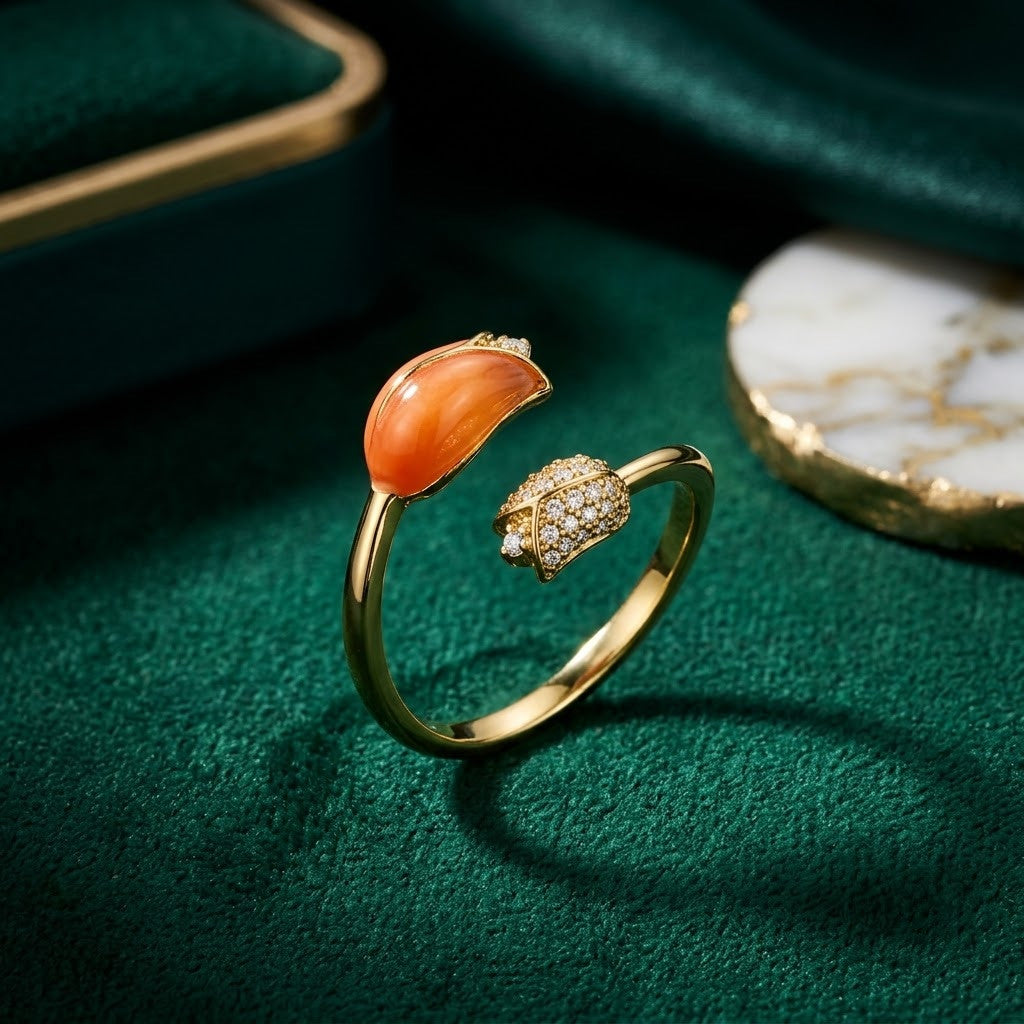 Enchanted Floral Bud Pavé Stem Bypass Adjustable Ring - View 1