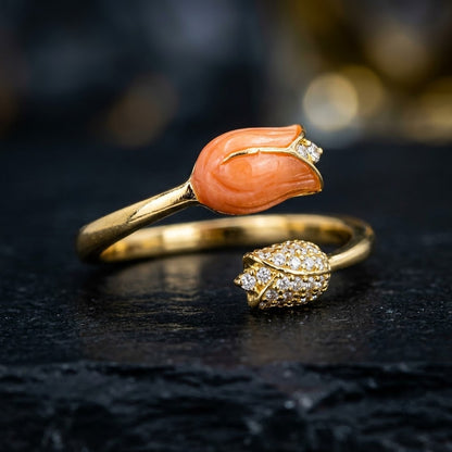 Enchanted Floral Bud Pavé Stem Bypass Adjustable Ring - View 3