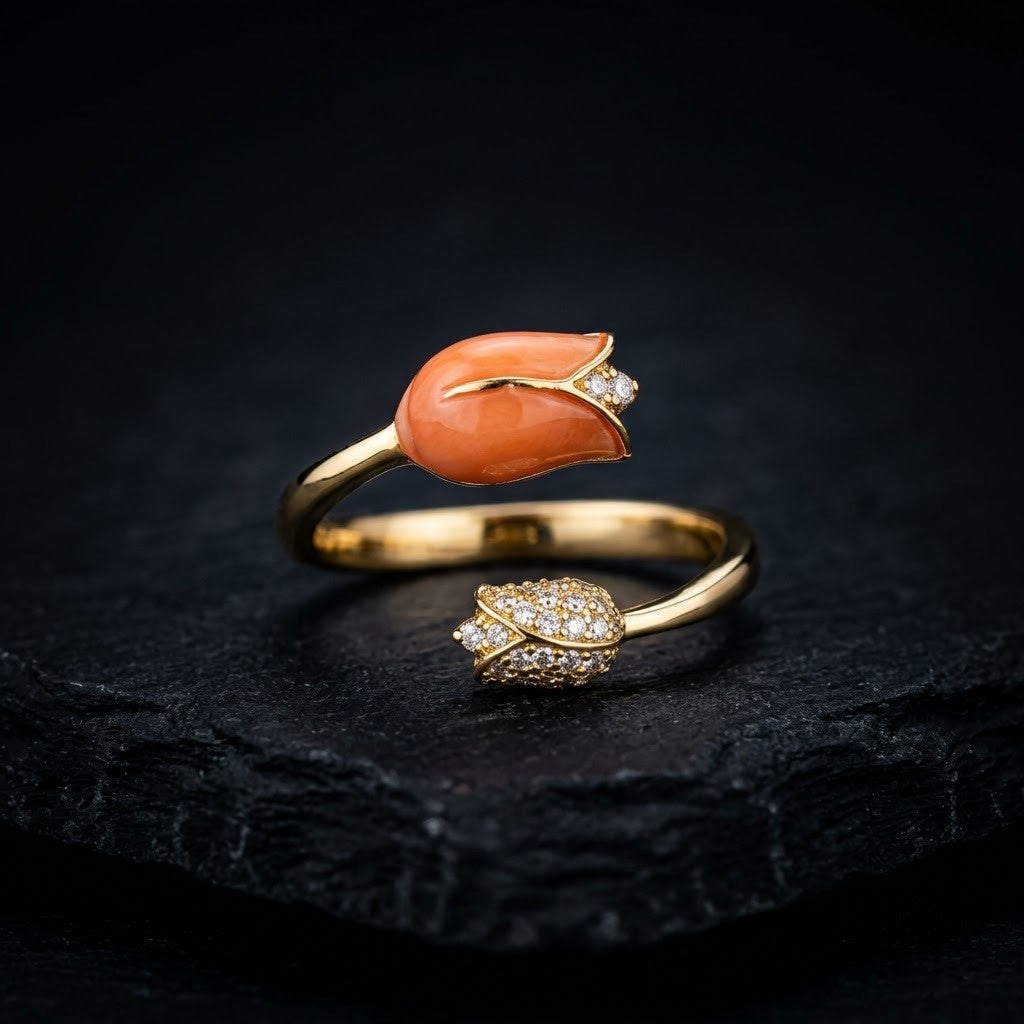 Enchanted Floral Bud Pavé Stem Bypass Adjustable Ring - View 5
