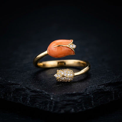 Enchanted Floral Bud Pavé Stem Bypass Adjustable Ring - View 5