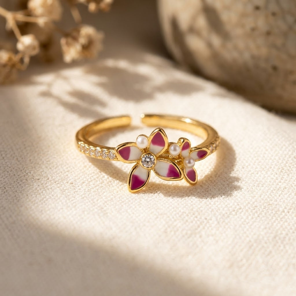 Blush Pink Blossom Multi-Petal Crystal Cluster Adjustable Ring - View 3