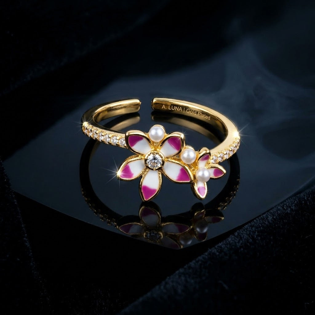 Blush Pink Blossom Multi-Petal Crystal Cluster Adjustable Ring - View 6