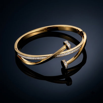 Dual Interlocking Nail Bypass Crystal Hinged Bangle - 06 Editorial