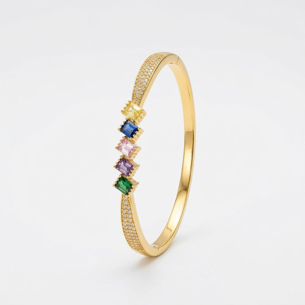 Princess-Cut Rainbow Crystal Baguette Channel Bangle - 01 Studio Shot