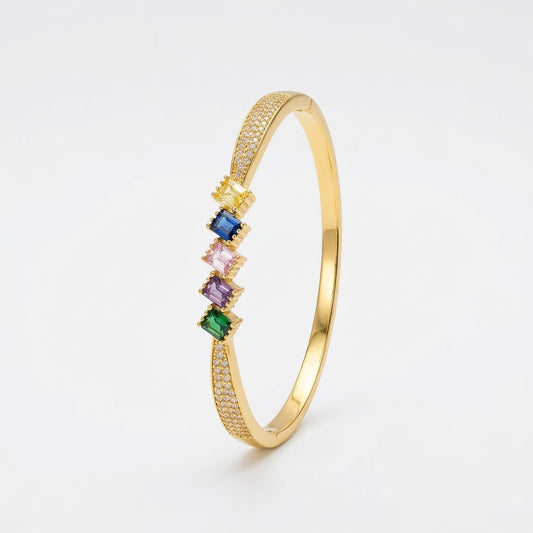 Princess-Cut Rainbow Crystal Baguette Channel Bangle - 01 Studio Shot
