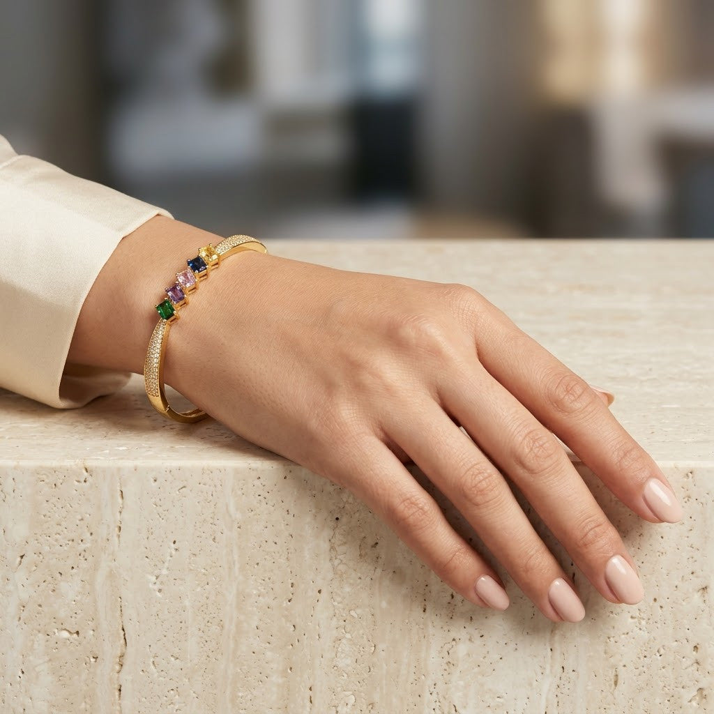Princess-Cut Rainbow Crystal Baguette Channel Bangle - 02 Model Shot