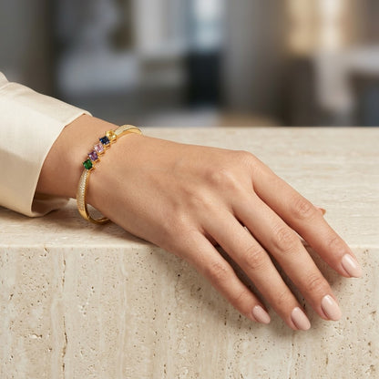 Princess-Cut Rainbow Crystal Baguette Channel Bangle - 02 Model Shot