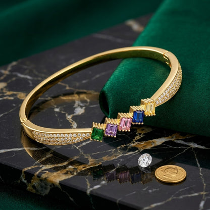 Princess-Cut Rainbow Crystal Baguette Channel Bangle - 04 Creative Shot