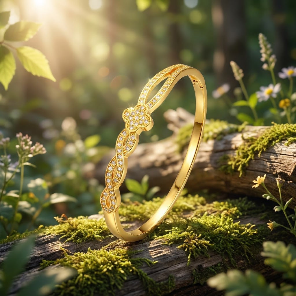 Four-Leaf Lucky Clover Micropavé Ribbon Twist Bangle - 05 Lifestyle