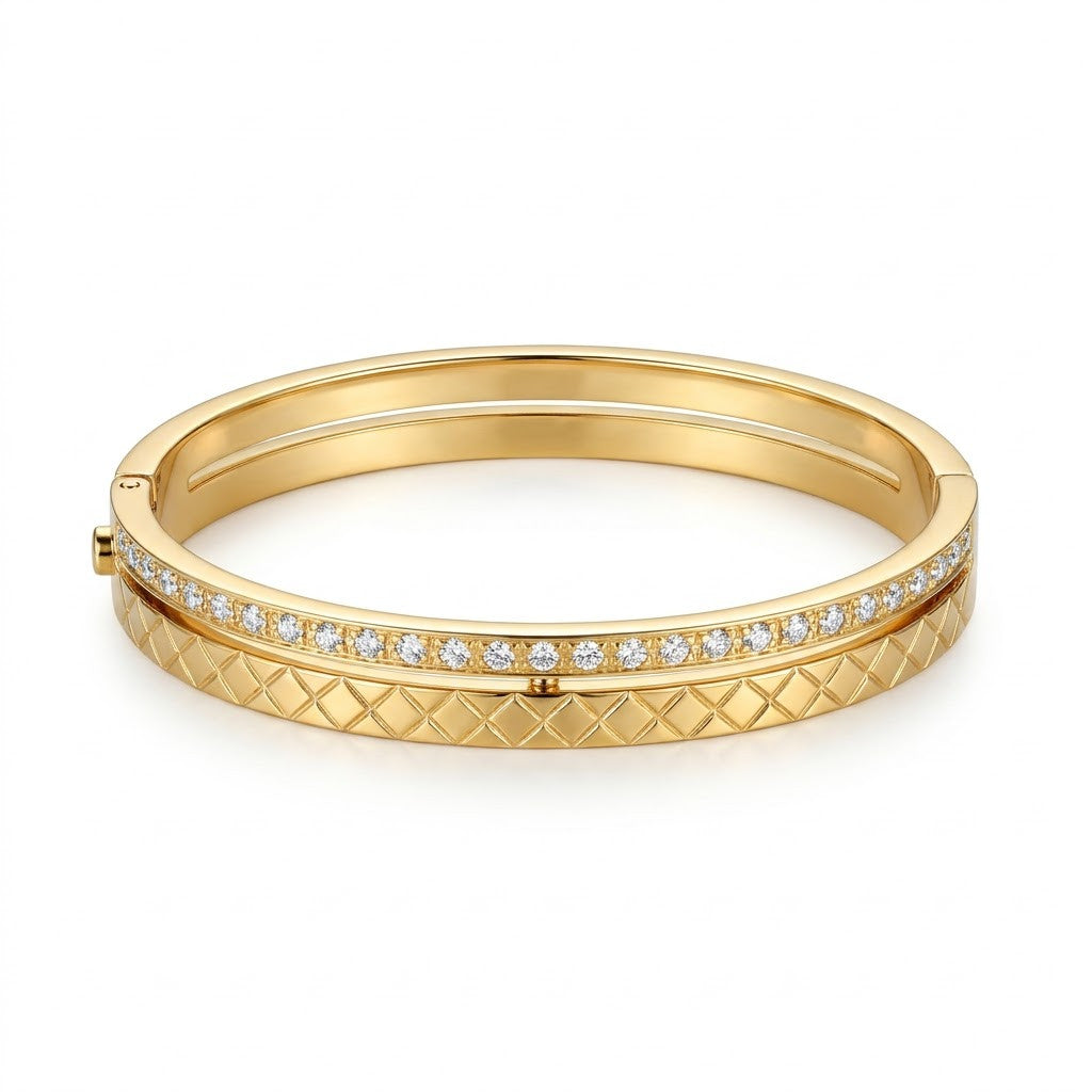 Quilted Matelassé Lattice Pavé Crystal Bangle - 01 Studio Shot