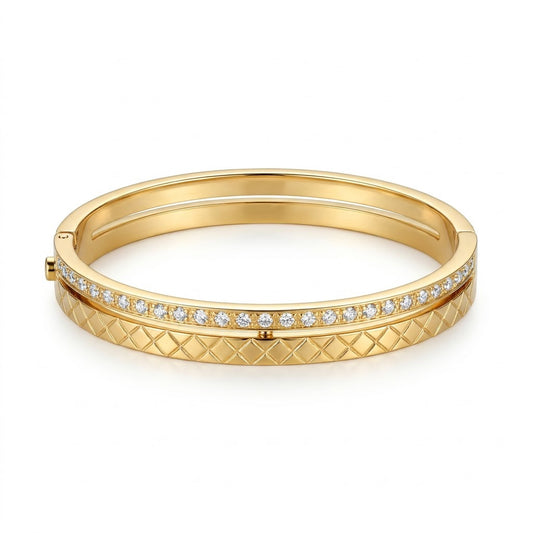 Quilted Matelassé Lattice Pavé Crystal Bangle - 01 Studio Shot