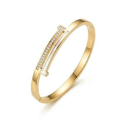 Architectural T-Square Dual Bar Pavé & MOP Bangle - 01 Studio Shot