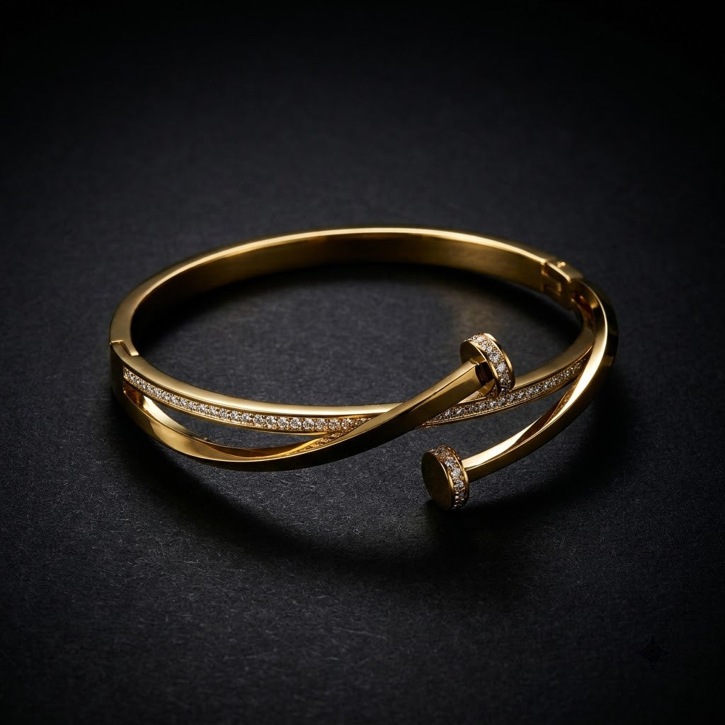 Dual Interlocking Nail Bypass Crystal Hinged Bangle - 07 Moody Shot