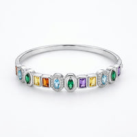 Vibrant Rainbow Multi-Gemstone Bezel Hinged Bangle - 01 Studio Shot