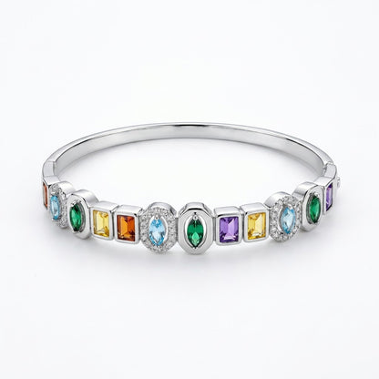 Vibrant Rainbow Multi-Gemstone Bezel Hinged Bangle - 01 Studio Shot