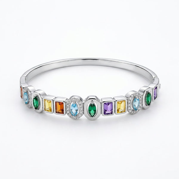 Vibrant Rainbow Multi-Gemstone Bezel Hinged Bangle - 01 Studio Shot