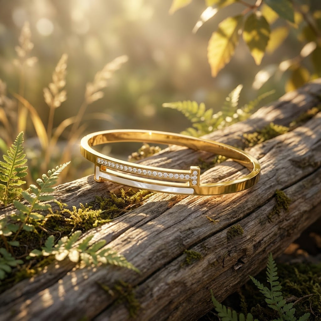 Architectural T-Square Dual Bar Pavé & MOP Bangle - 05 Lifestyle