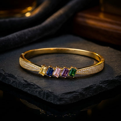 Princess-Cut Rainbow Crystal Baguette Channel Bangle - 07 Moody Shot