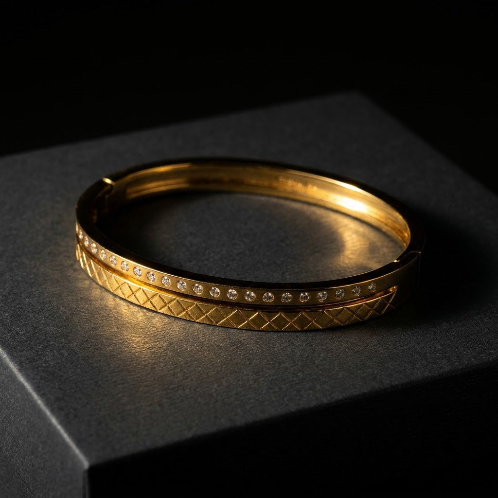 Quilted Matelassé Lattice Pavé Crystal Bangle - 07 Moody Shot