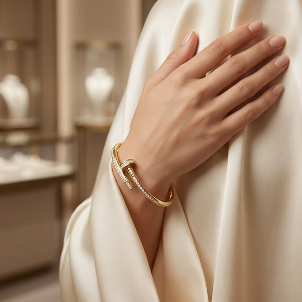 Luxury Pavé Crystal Curved Nail Kada Bangle - 02 Model Shot