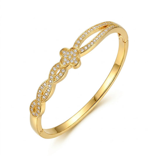 Four-Leaf Lucky Clover Micropavé Ribbon Twist Bangle - 01 Studio Shot