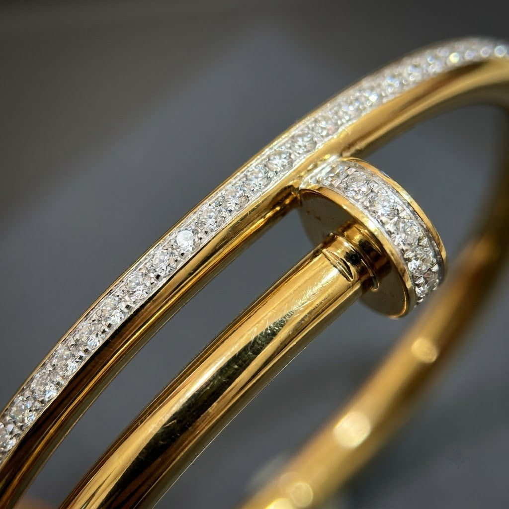 Luxury Pavé Crystal Curved Nail Kada Bangle - 03 Macro Closeup