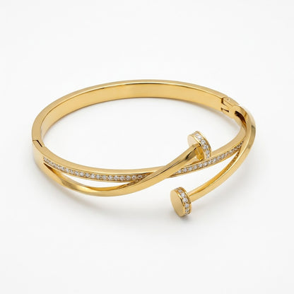 Dual Interlocking Nail Bypass Crystal Hinged Bangle - 01 Studio Shot