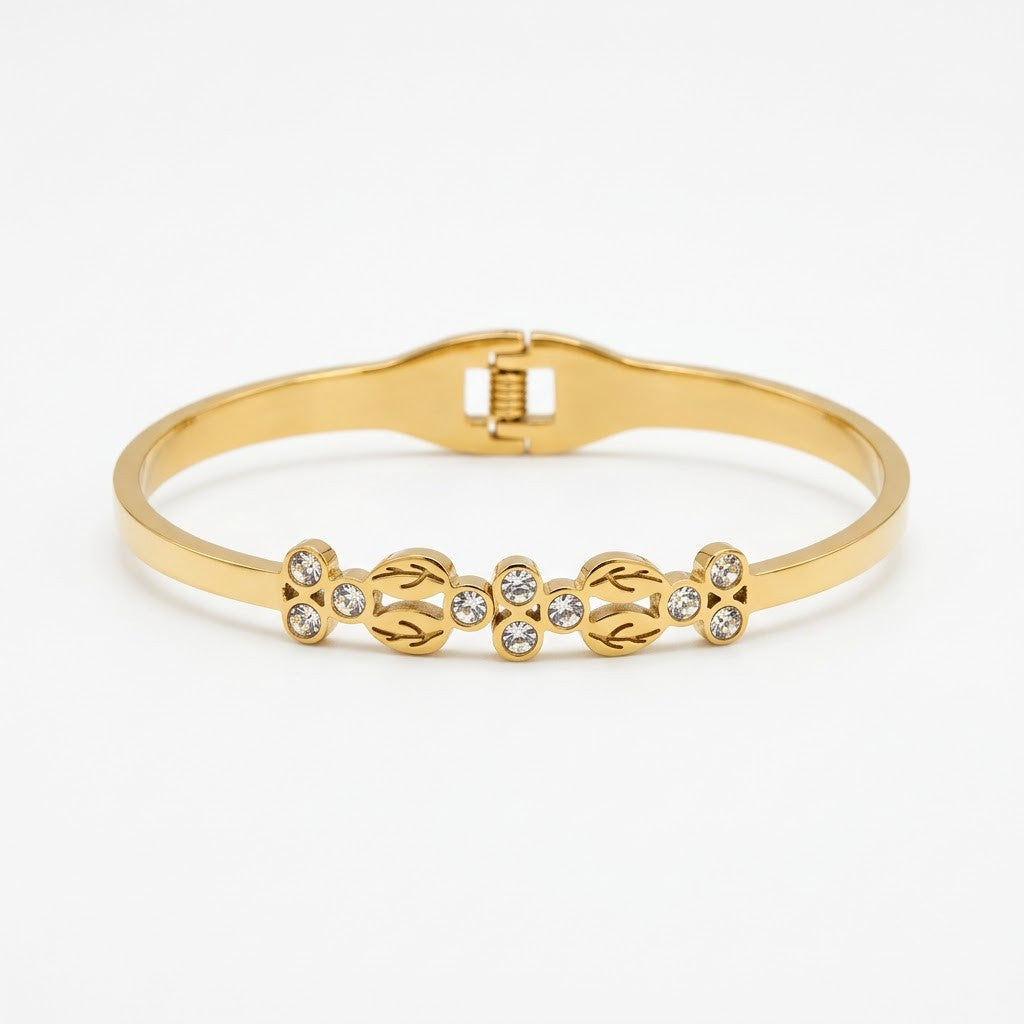 Victorian Floral Filigree Rose & Solitaire Crystal Bangle - 01 Studio Shot