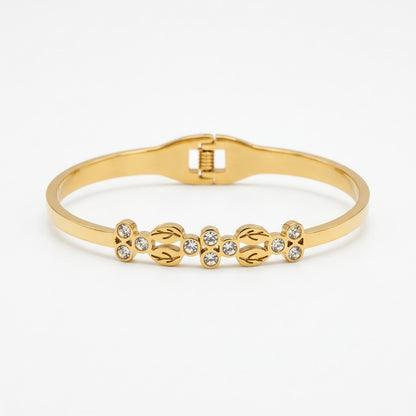 Victorian Floral Filigree Rose & Solitaire Crystal Bangle - 01 Studio Shot