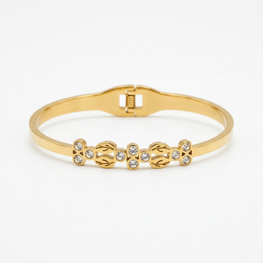 Victorian Floral Filigree Rose & Solitaire Crystal Bangle - 01 Studio Shot