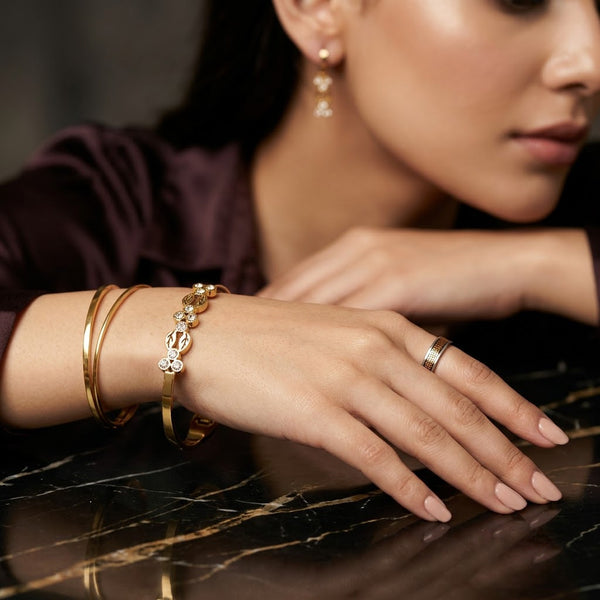 Victorian Floral Filigree Rose & Solitaire Crystal Bangle - 02 Model Shot