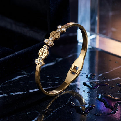 Victorian Floral Filigree Rose & Solitaire Crystal Bangle - 06 Editorial