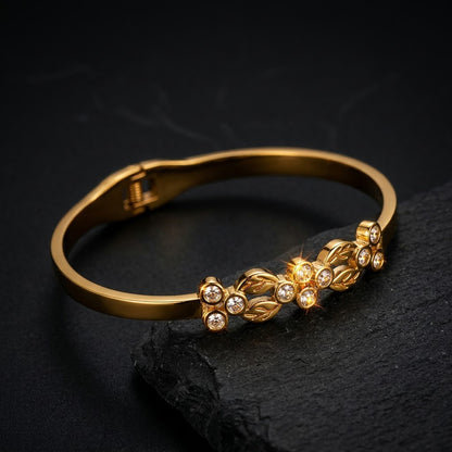 Victorian Floral Filigree Rose & Solitaire Crystal Bangle - 07 Moody Shot