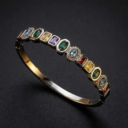 Vibrant Rainbow Multi-Gemstone Bezel Hinged Bangle - 07 Moody Shot