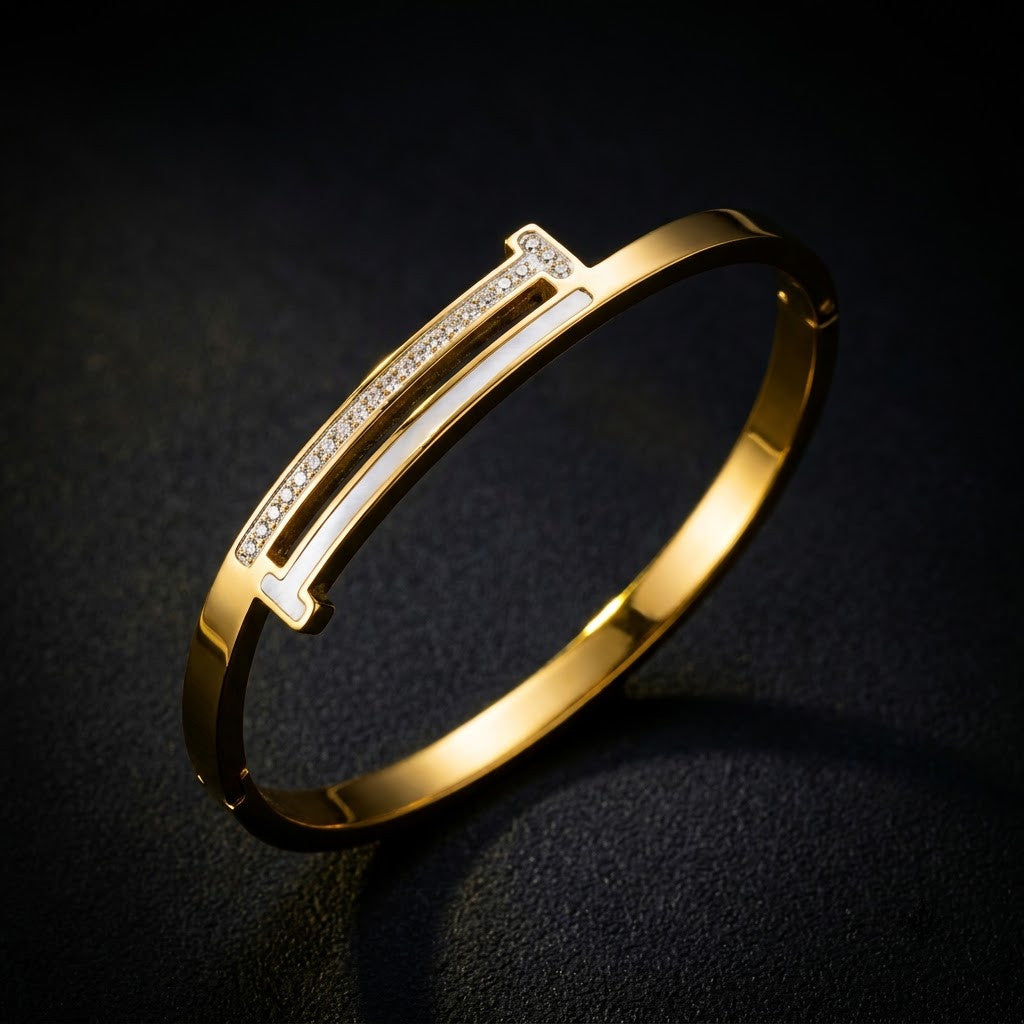 Architectural T-Square Dual Bar Pavé & MOP Bangle - 07 Moody Shot