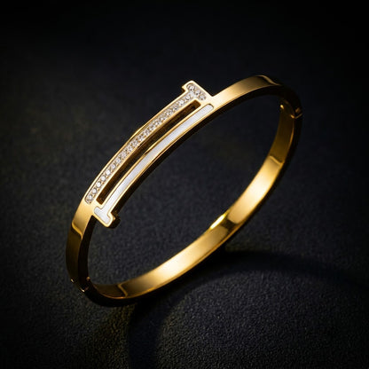 Architectural T-Square Dual Bar Pavé & MOP Bangle - 07 Moody Shot