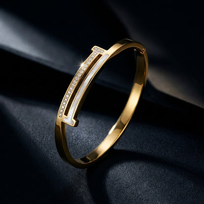 Architectural T-Square Dual Bar Pavé & MOP Bangle - 06 Editorial